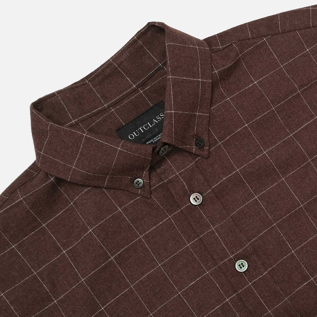 Windowpane Plaid Flannel Shirt (Mocha) - Image 4