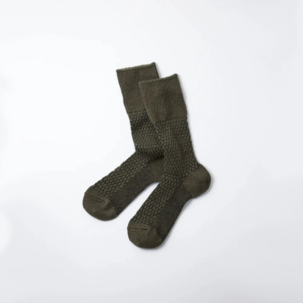 Woolen Jacquard Crew Sock (O.D. + Black)